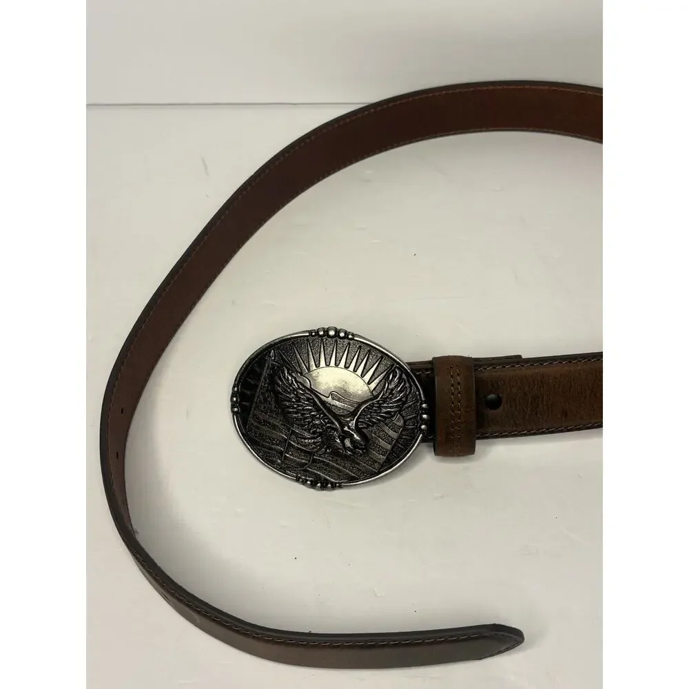 Cody James Men's American Flag Patriotic Eagle Leather Belt Buckle Sz 36
